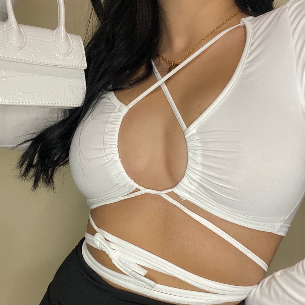 White Long Sleeve Crop Top